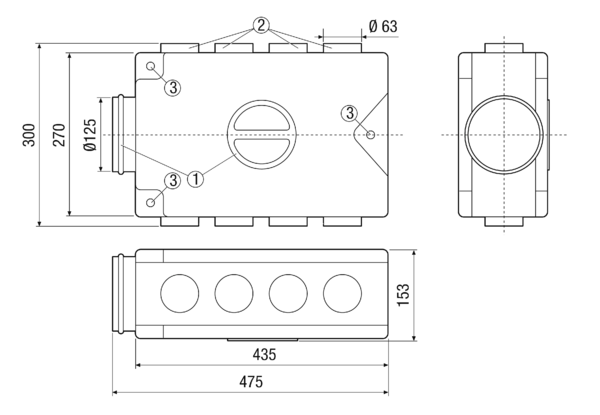 AF-V 63 IM0008122.PNG Luftverteiler für AEREX-o-Flex System 63. 8 Anschlüsse für Flexrohr AF-F 63.