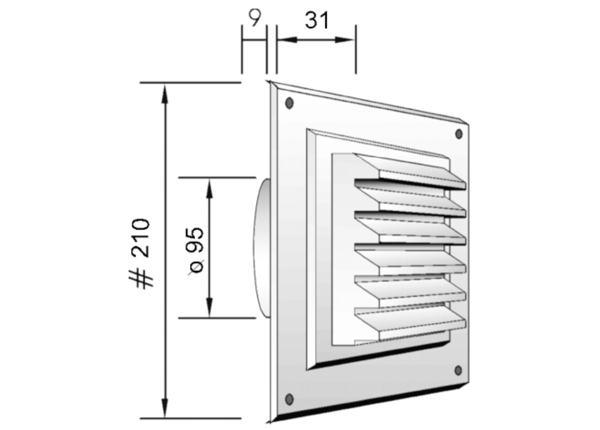 AG100/210W IM0012089.PNG Außengitter für Wandventil Fresh 90-dB und Fresh 100 Thermo-dB. Farbe: weiß, ähnlich RAL 9010.