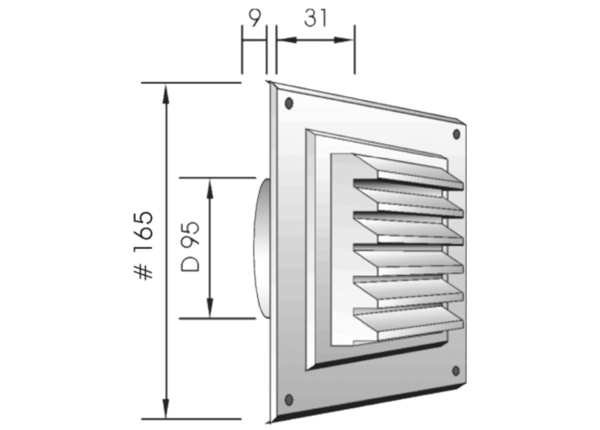 AG100/165S IM0012090.PNG Außengitter für Wandventil Fresh 90-dB und Fresh 100 Thermo-dB. Farbe: schwarz, ähnlich RAL 9011.