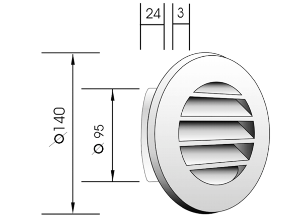 AGKR140B IM0012091.PNG Außengitter für Wandventil Fresh 90 und Fresh 100 Thermo. Farbe: braun, ähnlich RAL 8017.