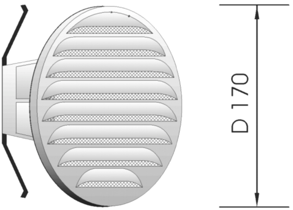 AGMR170E IM0012093.PNG Außengitter für Wandventil Fresh 90-dB sowie Fresh 100 Thermo-dB. Material: Aluminium.
