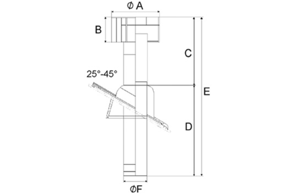 MVDZ-125 IM0012131.PNG Dachhaube DN 125 für Zuluft einschliesslich Dachpfanne für Dachneigung 25° - 45° und Befestigungsschelle.