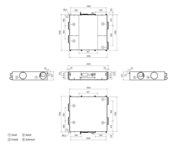 Reco-Boxx 2000 Flat IM0012844.PNG Luft-/Luftwärmerückgewinnungszentralgerät als Flachgerät zur Deckenmontage.