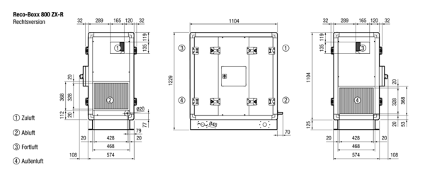 Reco-Boxx 800 ZX-R / WN IM0015461.PNG Luft-Luft Wärmerückgewinnungs-Zentralgerät mit modulierendem 0-100%-Bypass und Wasser-Nachheizung.