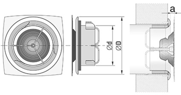 AIRYB-125 IM0015834.PNG Das Zu- und Abluftventil AIRY besteht aus zwei Teilen: dem Ventilgrundkörper AIRYB und der flachen Frontplatte AIRYFP. Beide sind separat zu bestellen. Die Luftmenge ist einstellbar.