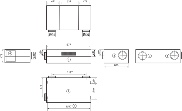 geniovent.x 600 H W-G-K2 IM0016880.PNG Dezentrales RLT Gerät mit sehr hoher Wärmerückgewinnung.  Mit Kreuz-Gegenstrom-Wärmetauscher und Vorheizregister, Außen- und Fortluftanschlüsse auf der Rückseite, Abluft über Kanal, Zuluft am Gerät, Zuluftseite und Elektroseite mit Paneele verkleidet. CO2-Sensor im Gerät integriert.