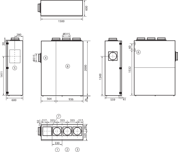 geniovent.x 900 S BL-G-K3 IM0016905.PNG Dezentrales RLT Gerät in reinweiß ähnlich RAL 9010 mit sehr hoher Wärmerückgewinnung. Mit Kreuz-Gegenstrom-Wärmetauscher und Vorheizregister, Anschluss durch Brüstung, Außenluft links, Fortluft oben, Zu- und Abluft über Kanal, CO2-Sensor im Gerät integriert. Mit App zur mobilen Geräte-Ansteuerung.
