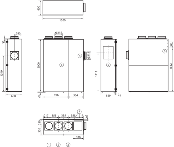 geniovent.x 900 S BR-G-K3 IM0016906.PNG Dezentrales RLT Gerät in reinweiß ähnlich RAL 9010 mit sehr hoher Wärmerückgewinnung. Mit Kreuz-Gegenstrom-Wärmetauscher und Vorheizregister, Anschluss durch Brüstung, Außenluft rechts, Fortluft oben, Zu- und Abluft über Kanal, CO2-Sensor im Gerät integriert. Mit App zur mobilen Geräte-Ansteuerung.
