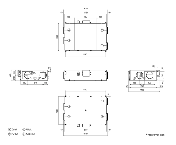 Reco-Boxx 1000 Flat-R IM0017028.PNG Luft-Luft Wärmerückgewinnungs-Zentralgerät als Flachgerät zur Deckenmontage mit integriertem Sommerbypass
