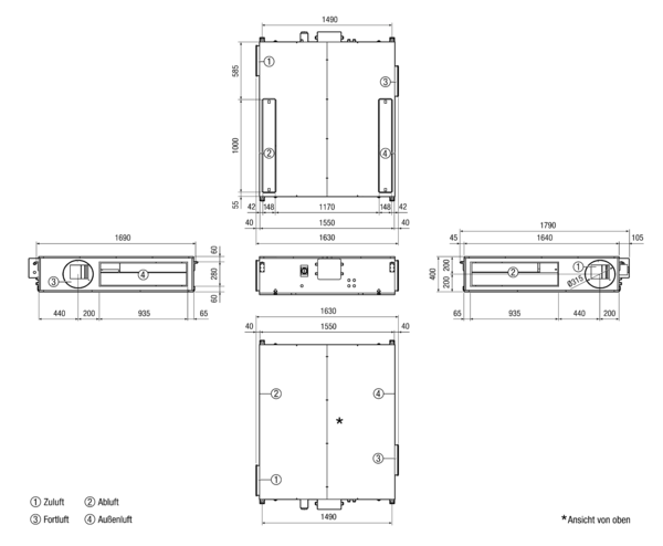 Reco-Boxx 1600 Flat-L IM0017029.PNG Luft-Luft Wärmerückgewinnungs-Zentralgerät als Flachgerät zur Deckenmontage mit integriertem Sommerbypass