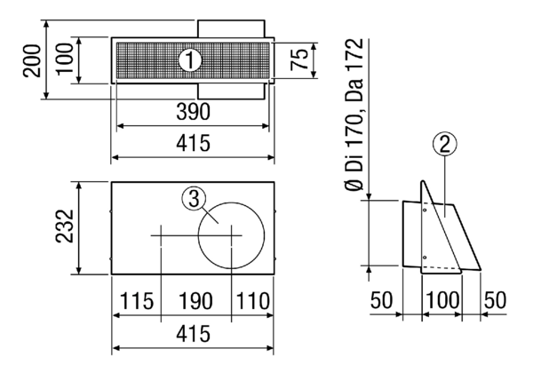 AKW-L-160 IM0017046.PNG Kombi-Wandstutzen. Ansaug- und Fortluftstutzen in einem. Linksversion - Außenluftansaugung linksseitig. Edelstahl, gebürstet.
