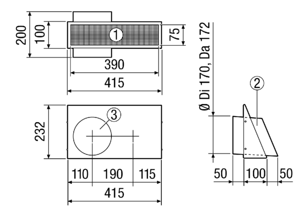 AKW-R-160 IM0017047.PNG Kombi-Wandstutzen. Ansaug- und Fortluftstutzen in einem. Rechtsversion - Außenluftansaugung rechtsseitig. Edelstahl, gebürstet.