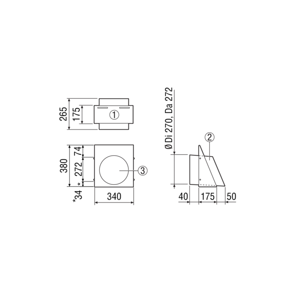 AW-FL-250-E IM0017736.PNG Wandstutzen Fortluft DN 250. Edelstahl, gebürstet.␍Geprüft nach VDI 6022 vom Hygiene-Institut.