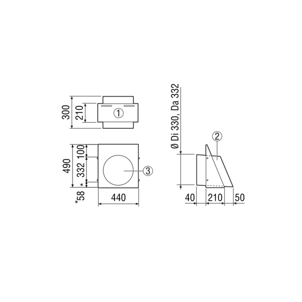 AW-FL-315-SO IM0017737.PNG Wandstutzen Fortluft DN 315. Sonderfarbe nach RAL-Classic Farbsystem.␍Geprüft nach VDI 6022 vom Hygiene-Institut.