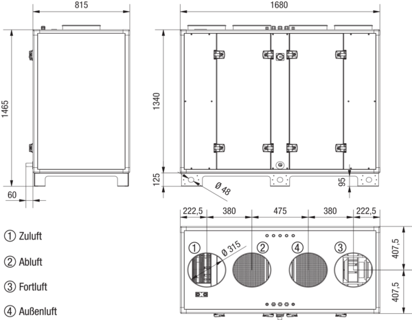 Reco-Boxx 1500 ZXA-L IM0019596.PNG Luft-Luft Wärmerückgewinnungs-Zentralgerät mit Gegenstromwärmetauscher und modulierendem 0-100%-Bypass. Obenliegende Luftanschlüsse. Zuluftanschluss links (-L).