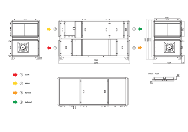 RLT 5500 MV4555VL-Mode 3 IM0022657.PNG Zentrales raumlufttechnisches Kompaktgerät mit Wärmerückgewinnung. Ausführung: Vertikal mit Zu- und Abluftanschluss links, druckkonstanter Betrieb, mit Kreuz-Gegenstrom-Wärmetauscher, ohne Vorheizregister, ohne Nachheizregister, Fördervolumen bis 5500 m³/h