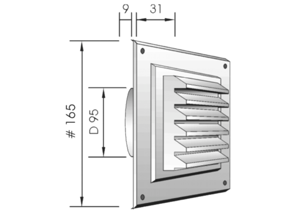 AG100/165GR IM0010584.PNG Außengitter für Wandventil Fresh 90-dB und Fresh 100 Thermo-dB. Farbe: grau, ähnlich RAL 7035.