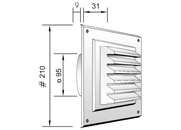 AG100/210W IM0010593.PNG Außengitter für Wandventil Fresh 90-dB und Fresh 100 Thermo-dB. Farbe: weiß, ähnlich RAL 9010.
