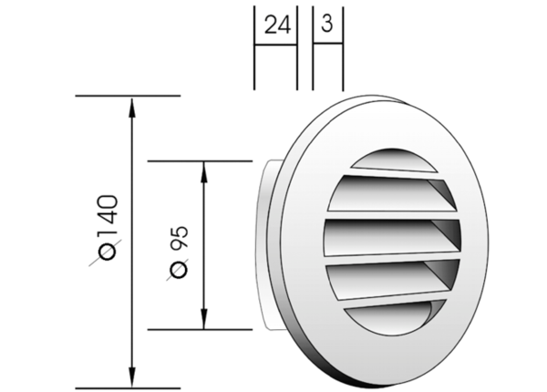 AGKR140W IM0010604.PNG Außengitter für Wandventil Fresh 90 und Fresh 100 Thermo. Farbe: weiß, ähnlich RAL 9010.