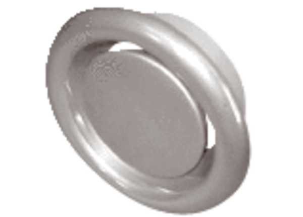 KU-V2A-125 IM0010872.PNG Abluftventil aus Edelstahl mit polierter Oberfläche, DN 125. Einbaurahmen VG-RF im Lieferumfang.