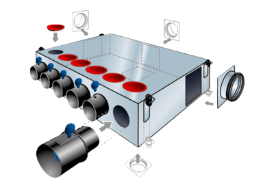 Luftverteiler KALV-RV IM0015825.PNG Luftverteiler aus Stahlblech mit Regulierventilen