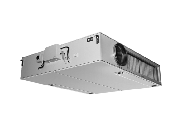 Reco-Boxx 2000 Flat IM0016203.PNG Zentrales Lüftungsgerät mit Wärmerückgewinnung zur Deckenmontage in Links- oder Rechtsausführung. Volumenstrom- oder druckkonstant bis von 400 bis 2000 m³/h.