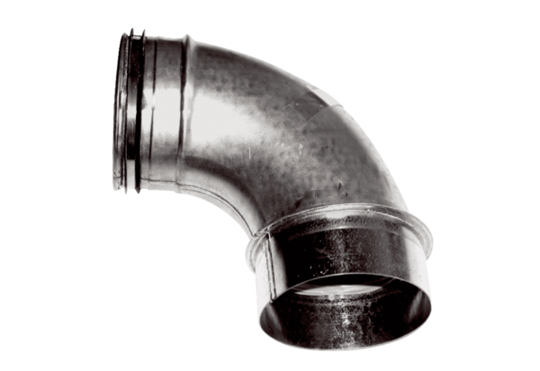 BU-SPEZ-125-90 IM0016536.PNG 90°-Bogen aus Stahlblech. Eine Seite DN 125, andere Seite Muffenmaß 125 mm (Länge Muffe: 40 mm) für den direkten Einbau von Zuluft- oder Abluftventilen mit Nippelmaß.
