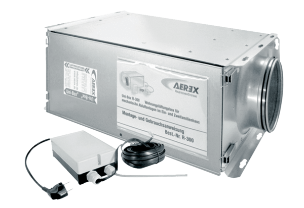Uni-Box R-300-S IM0019727.PNG Sehr leiser zentraler Abluftventilator für Abluftanlagen mit Außenluftdurchlässen. Ideal für kleinere Wohneinheiten.