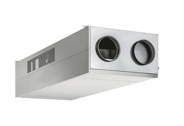 geniovent.x 900 F R-E-SO-K IM0020321.PNG Dezentrales RLT Gerät mit sehr hoher Wärmerückgewinnung.  Mit Enthalpie-Wärmetauscher, Außen- und Fortluftanschlüsse rechts, kanalgeführt, Ausblas oben ohne beschichtete Paneelen (3x2), CO2-Sensor im Gerät integriert. Mit App zur mobilen Geräte-Ansteuerung.
