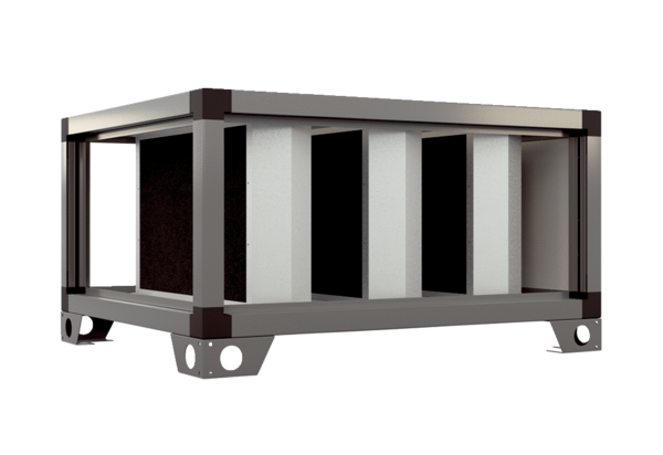 SD-MV4516-V-SL2 IM0022447.PNG Schalldämpfermodul Schalldämpferkulissen nach dem Absorberprinzip, aus abriebfesten und nicht brennbaren Mineralfaserplatten, umlaufend in einem stabilen Blechgehäuse eingefasst, die Oberfläche zusätzlich abgekantet. Nichtbrennbar nach DIN 4102, Klasse A␍